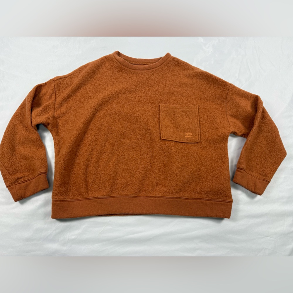 Billabong Sherpa Fleece Pullover Sweatshirt Rust‎ Brown Pocket Women's S P CH